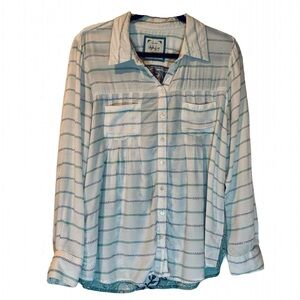 Women’s Style & Co Size PL Shirt, Button up, Design on back in brown & sage